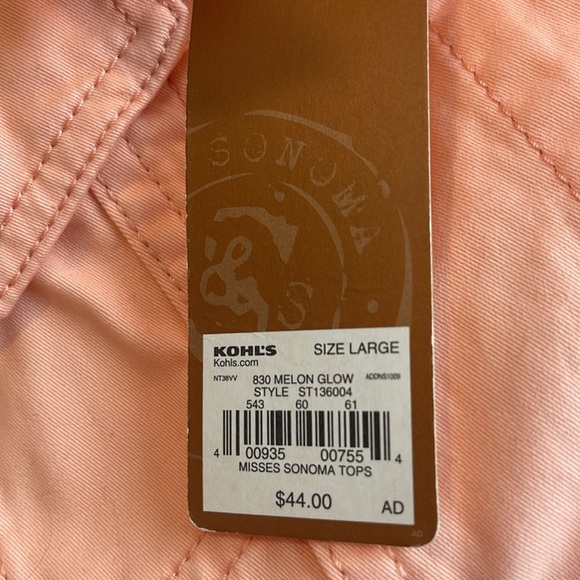 Sonoma NWT Lightweight Peach Jean Jacket w/ Long Sleeves, Size L - Picture 7 of 7